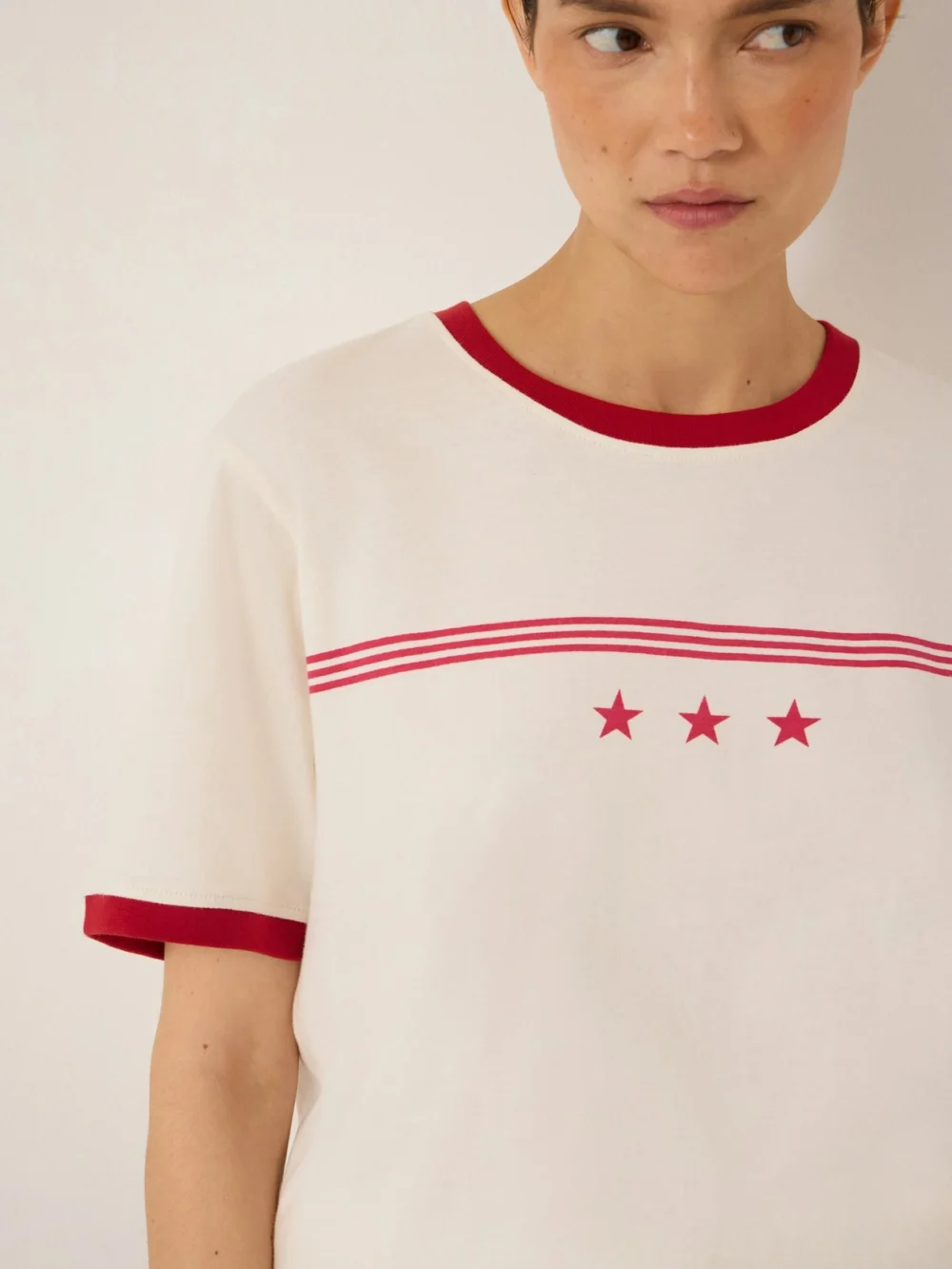 hush Star Ringer Slim T-Shirt in Off White, view 2