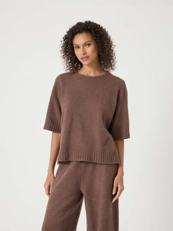hush Supersoft Lux Short Sleeve Top in Mocha Brown