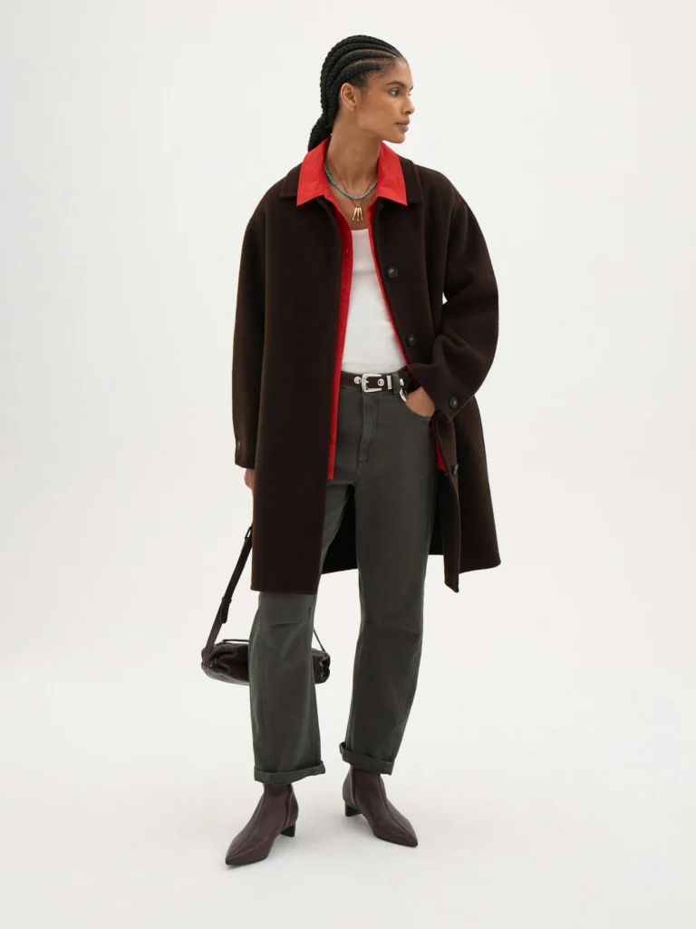 hush Suri Pure Wool Double Faced Car Coat in Dark Brown