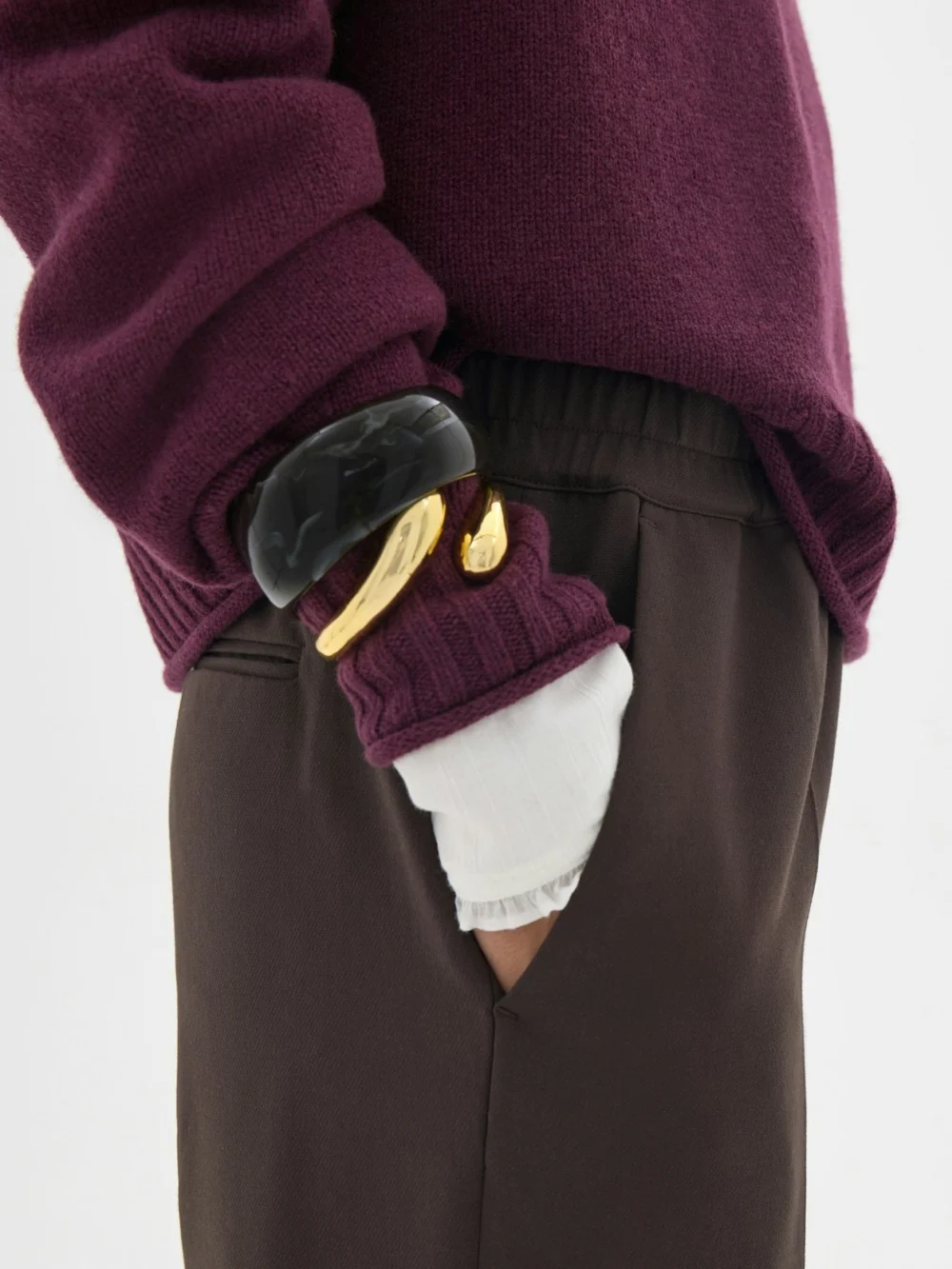 hush Sutton Slim Pull on Trousers in Dark Brown, view 2
