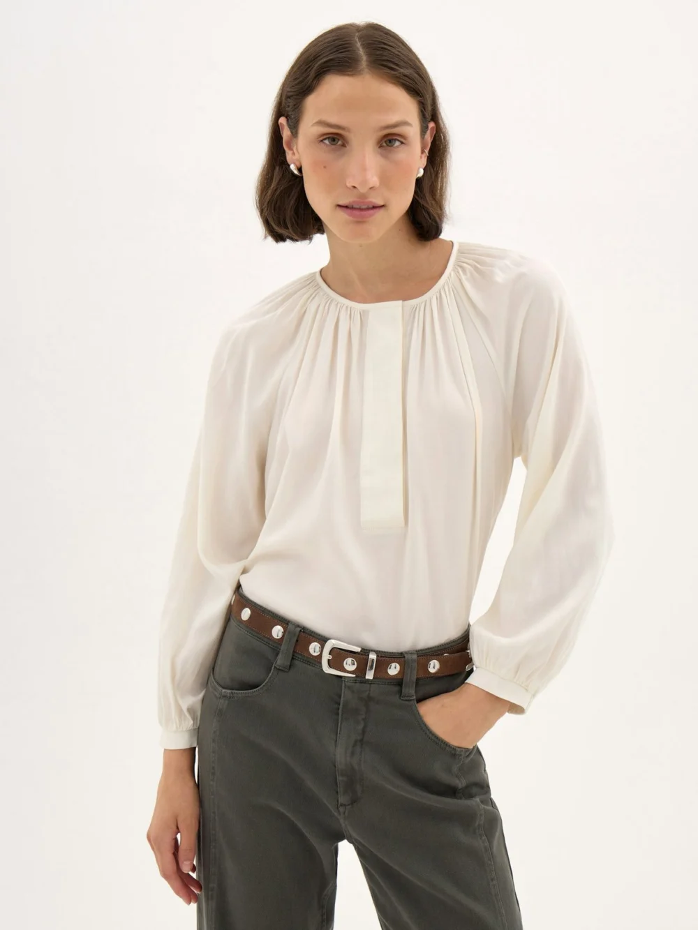 hush Sylvia Soft Wool Blend Blouse in off white