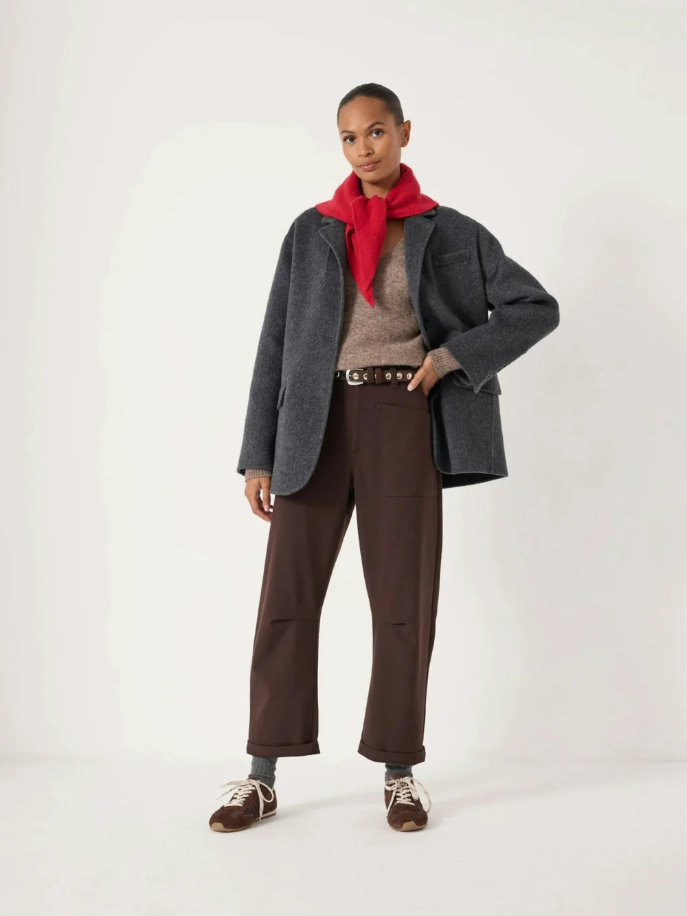 hush Tailored Cordi Barrel Leg Trousers in dark brown
