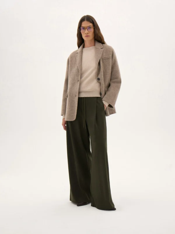 hush Taylor Piped Wide Leg Trousers in Khaki Green