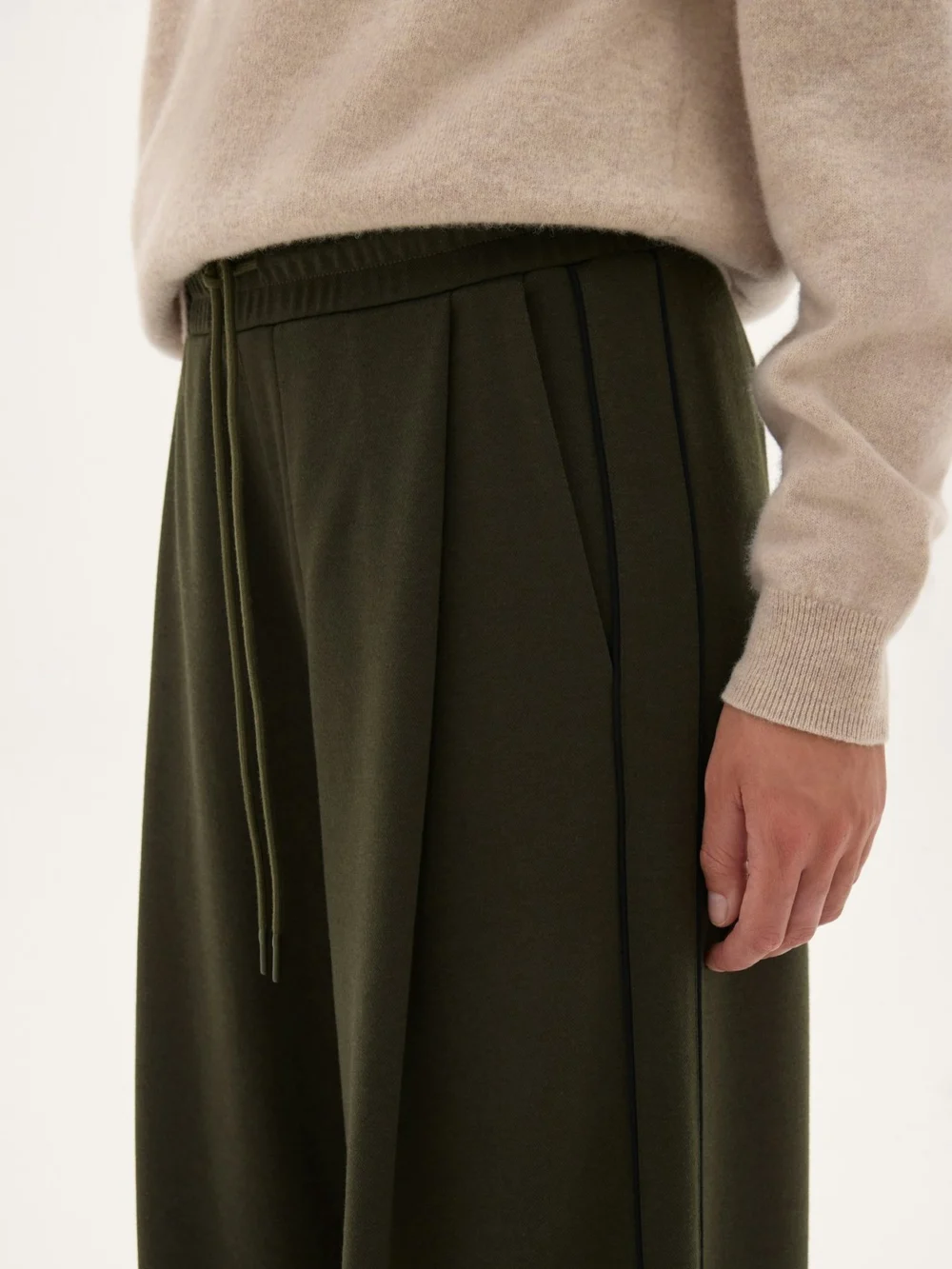 hush Taylor Piped Wide Leg Trousers in Khaki Green, view 2