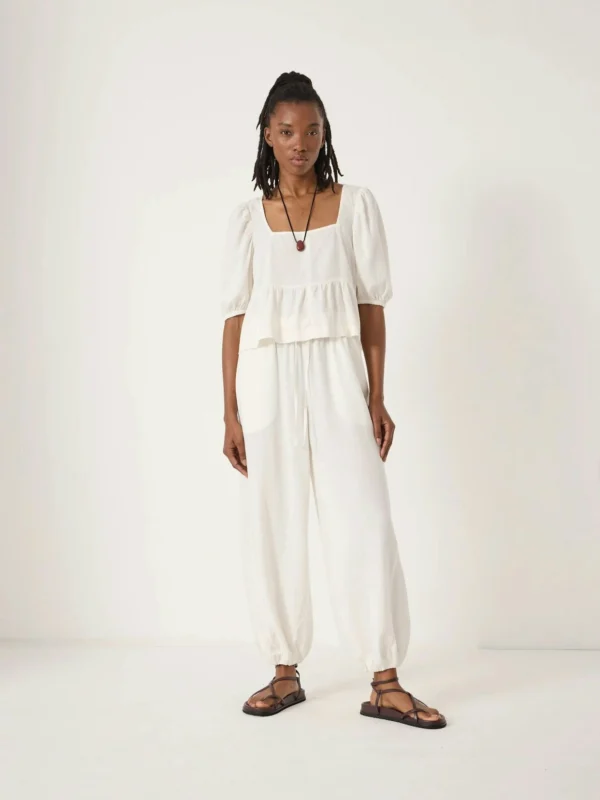 hush Tove Linen Balloon Beach Trousers in Pearl White