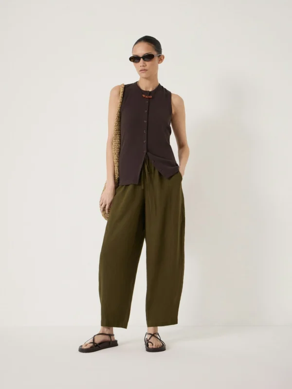 hush Tovi Linen Blend Barrel Leg Trousers in Army Olive