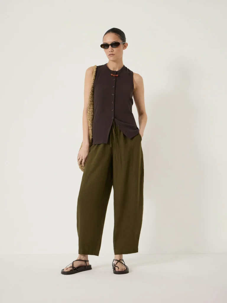 hush Tovi Linen Blend Barrel Leg Trousers in Army Olive