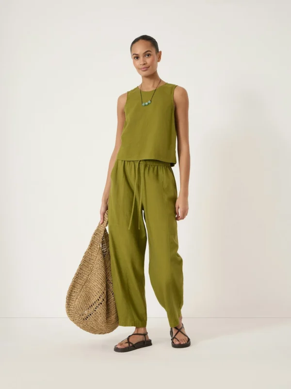 hush Tovi Linen Blend Barrel Leg Trousers in Olive