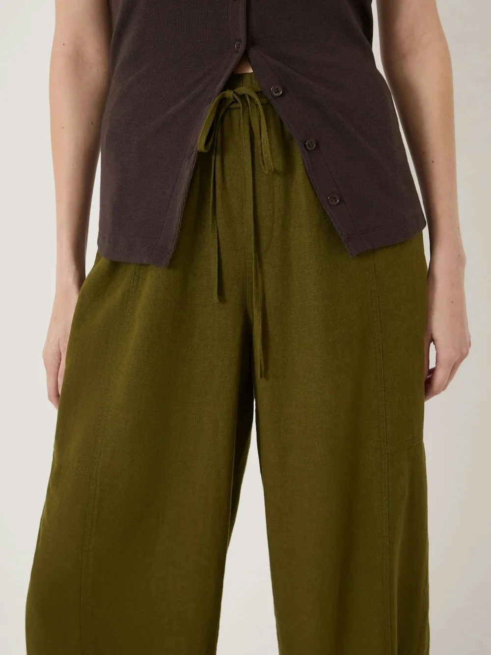 hush Tovi Linen Blend Barrel Leg Trousers in Olive, view 2