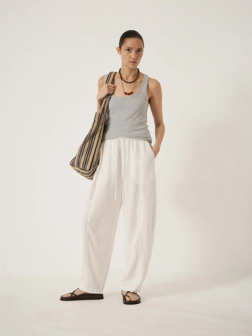 hush Tovi Linen Blend Barrel Leg Trousers in White