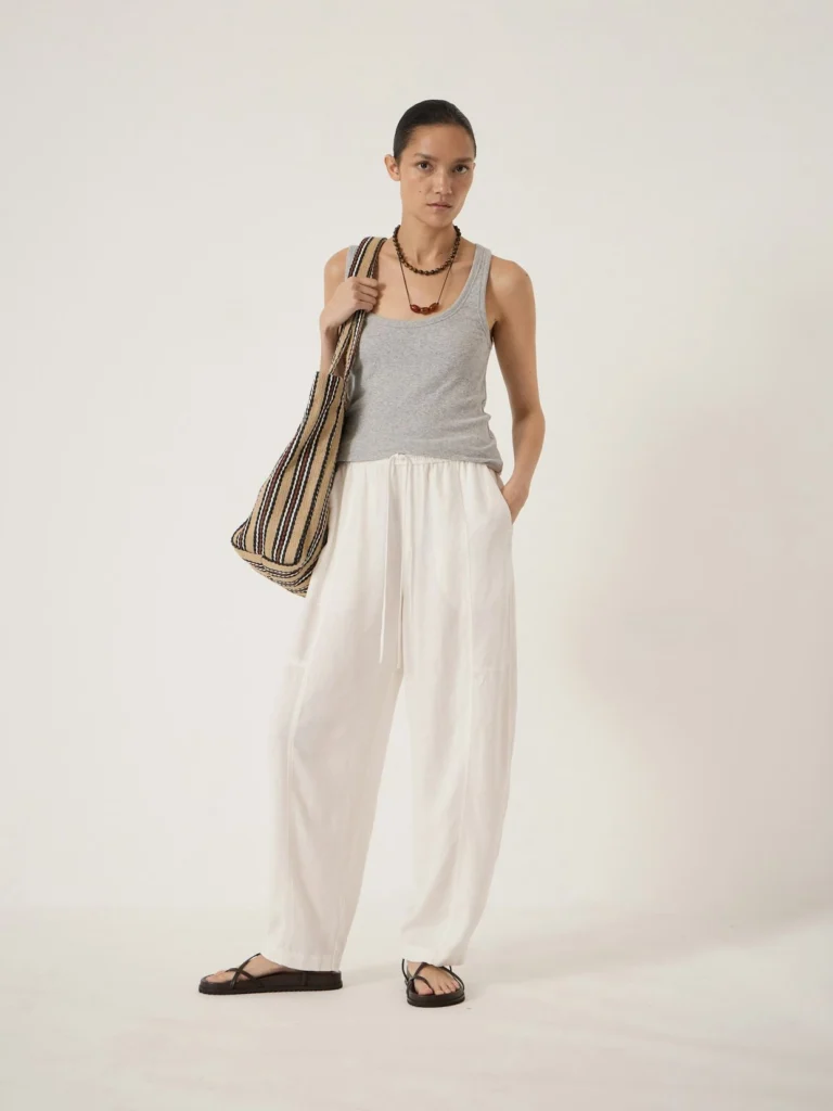 hush Tovi Linen Blend Barrel Leg Trousers in White