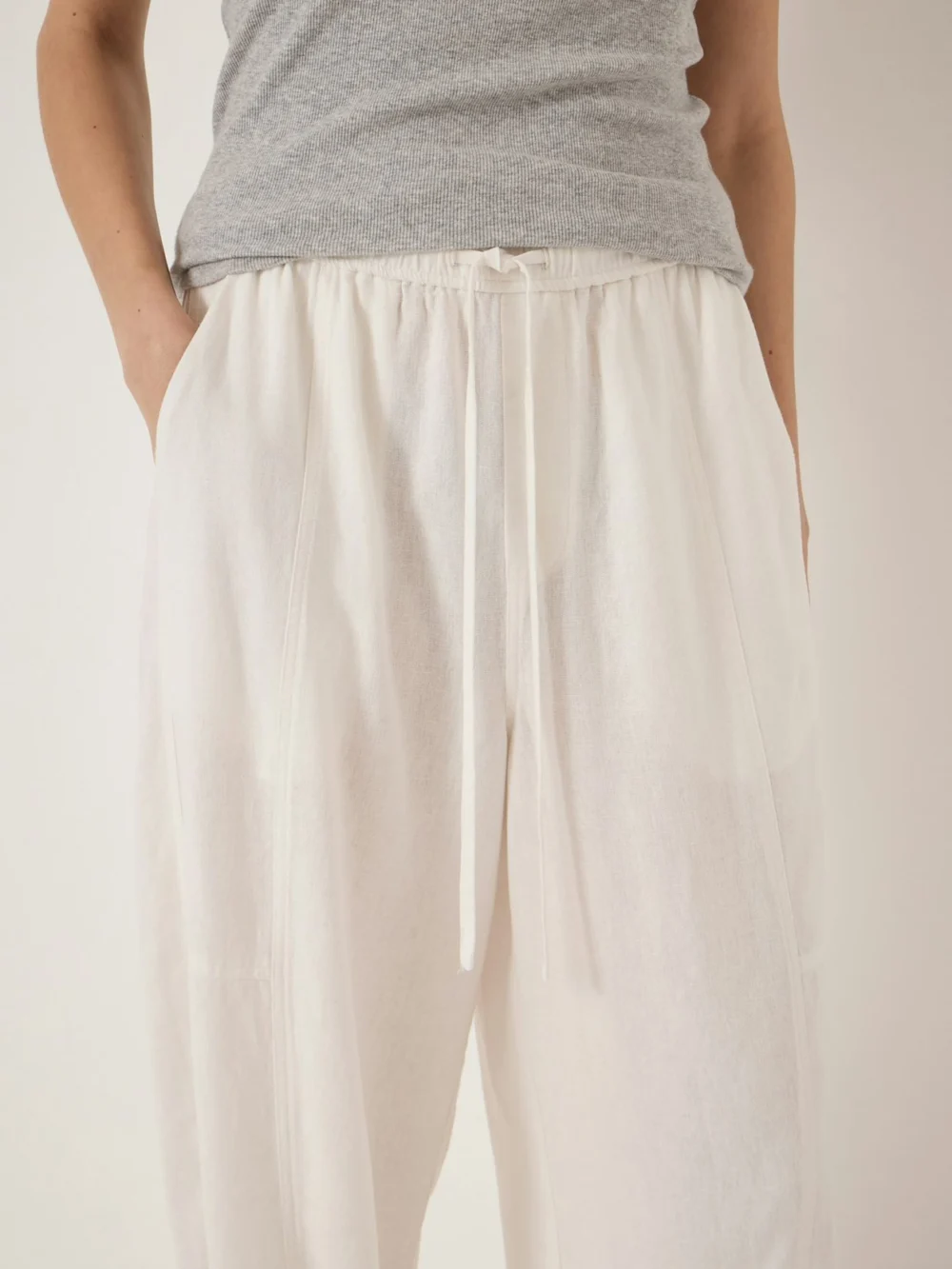hush Tovi Linen Blend Barrel Leg Trousers in White, view 2