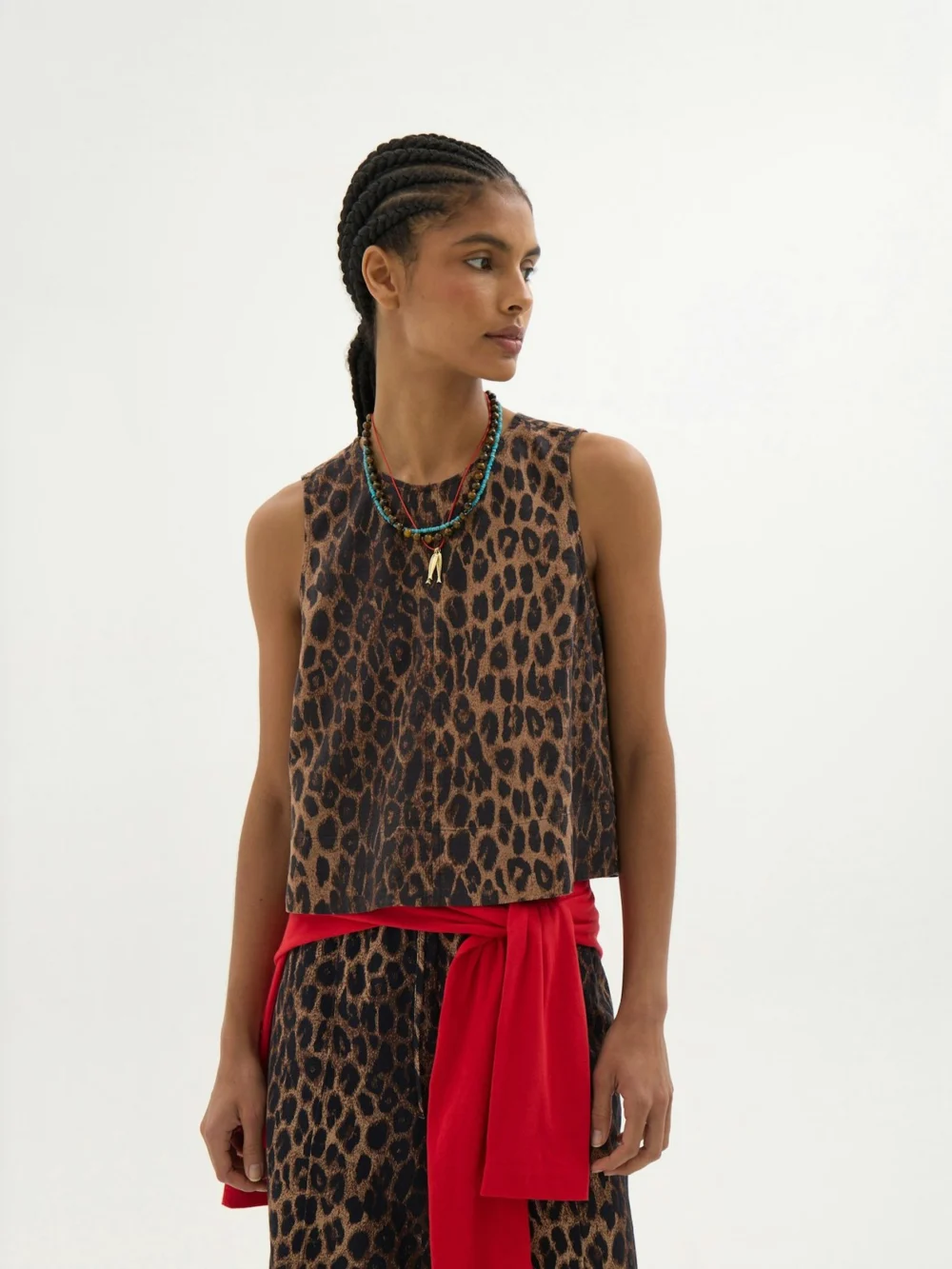 hush Vera Linen Blend Top in natural leopard brown