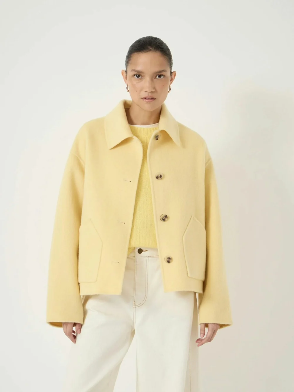 hush Verity Pure Wool Double Faced Jacket in Butter Yellow