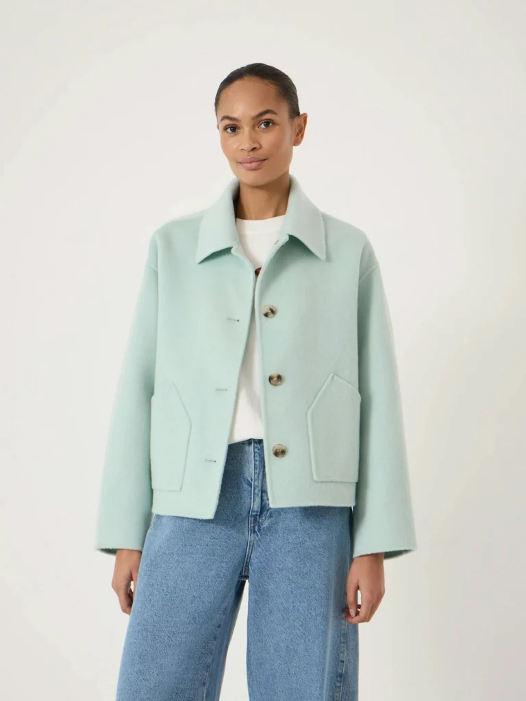 hush Verity Pure Wool Double Faced Jacket in Light Teal Green