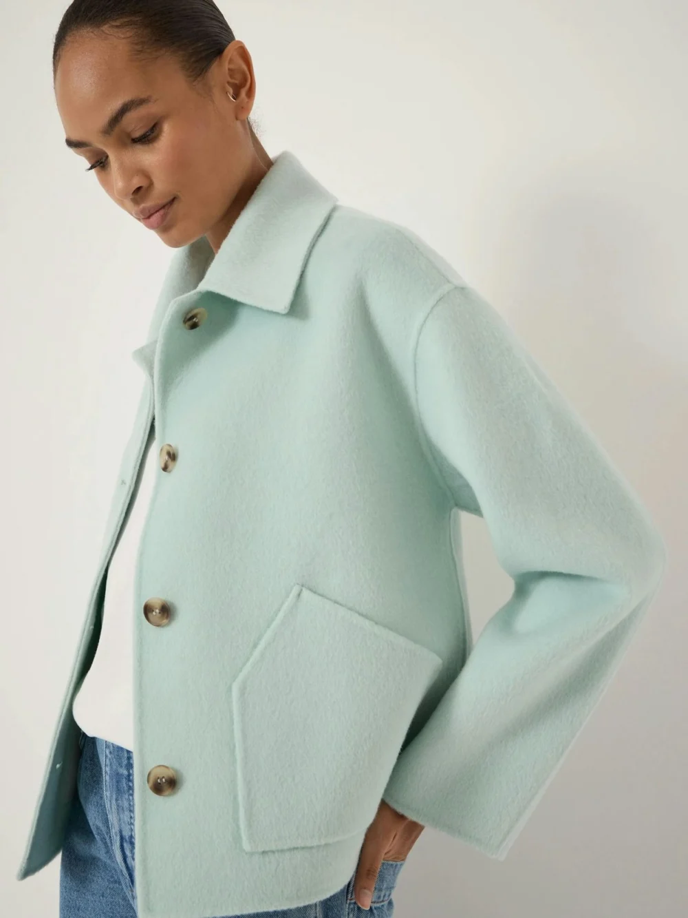 hush Verity Pure Wool Double Faced Jacket in Light Teal Green, view 2