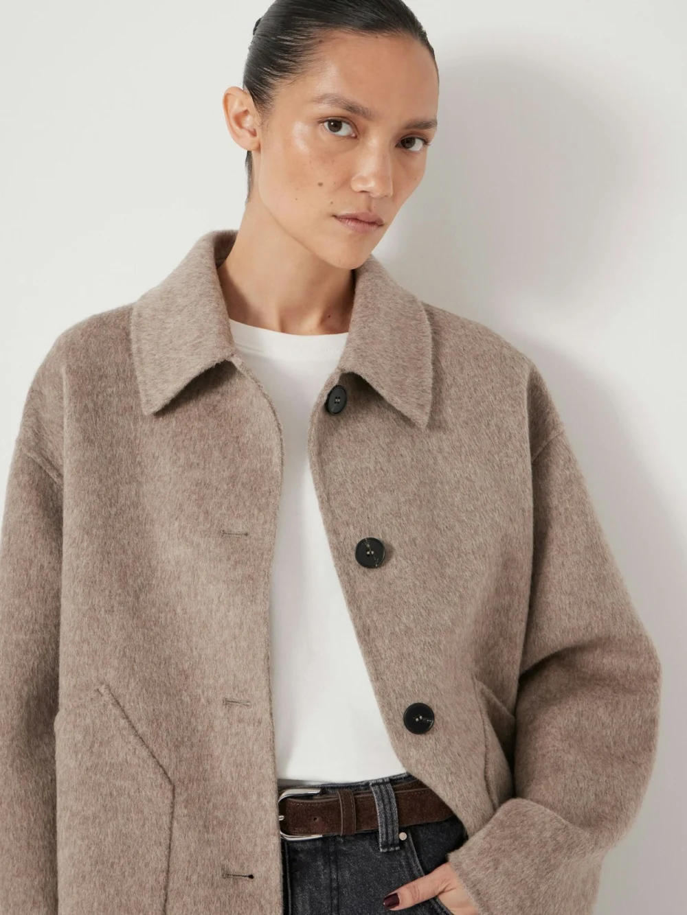 hush Verity Pure Wool Double Faced Jacket in Oatmeal Marl