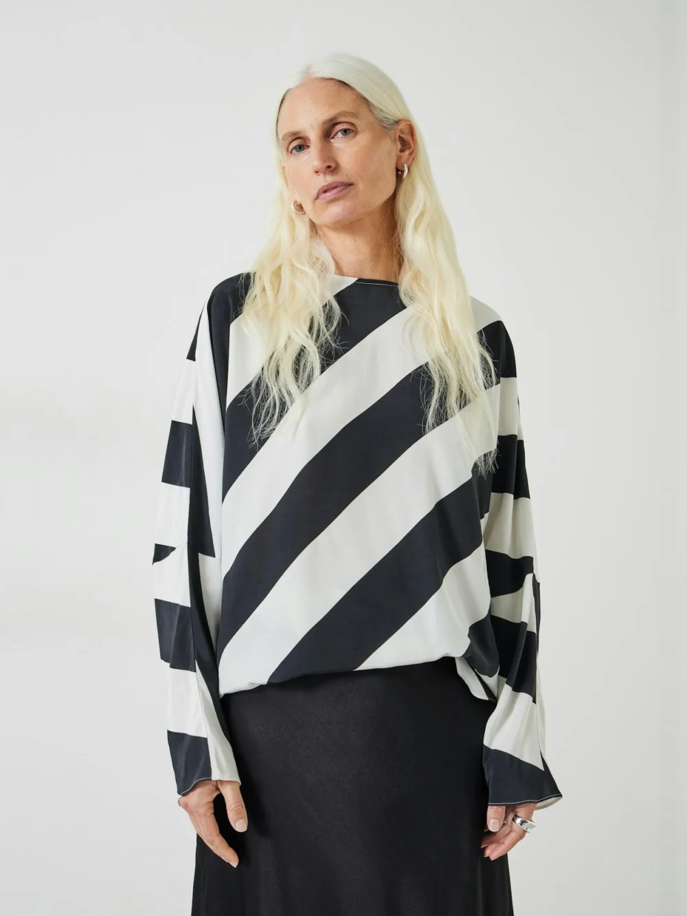 hush Whitney Diagonal Oversized Stripe Top in stripe navy