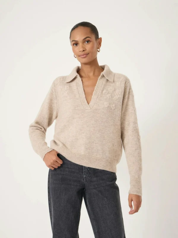 hush Wool Blend Collar Detail Jumper with Flower Embroidery