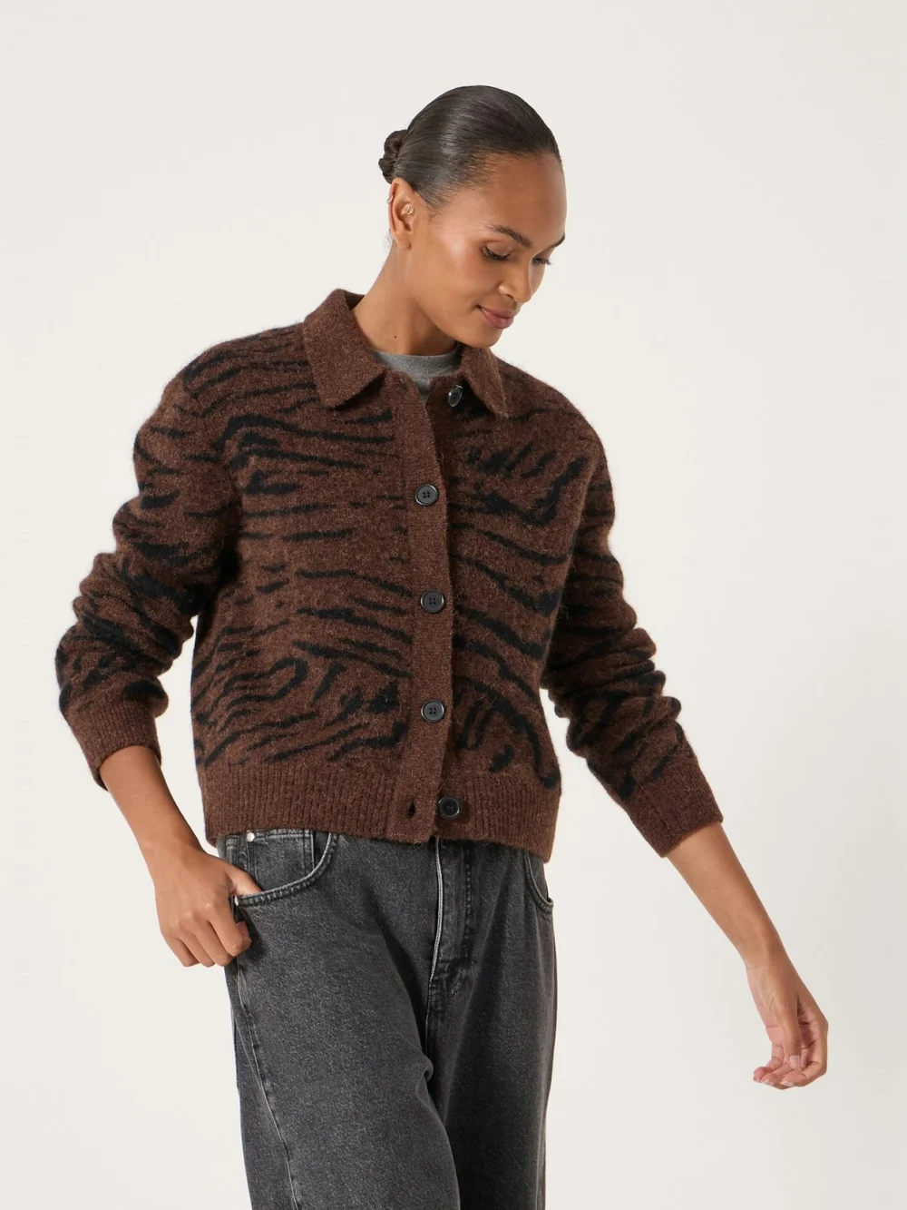 hush Wool Blend Tiger Jacquard Shirt Jacket in dark brown