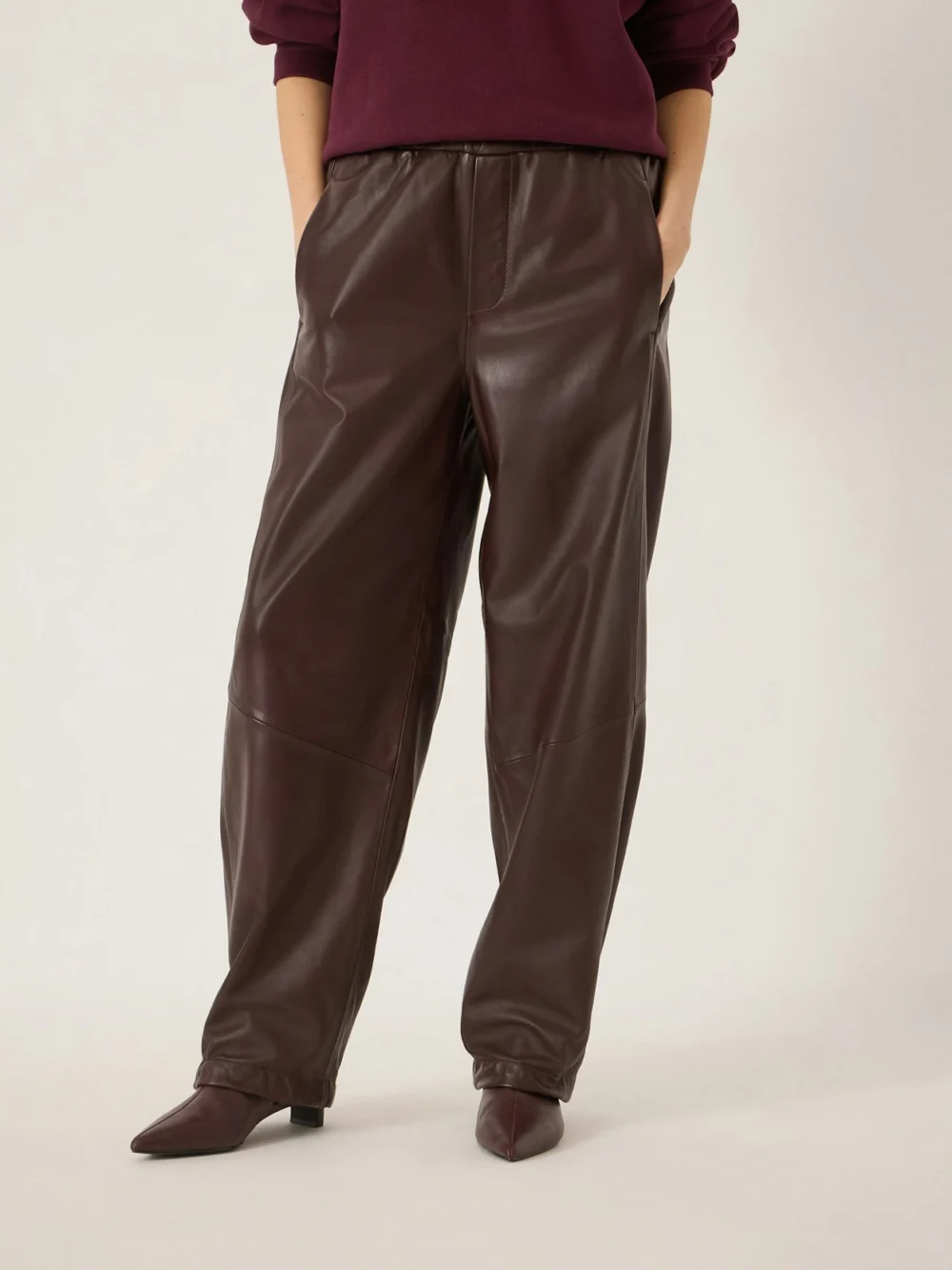 hush Zora Leather Hem Detail Trousers in deep wine