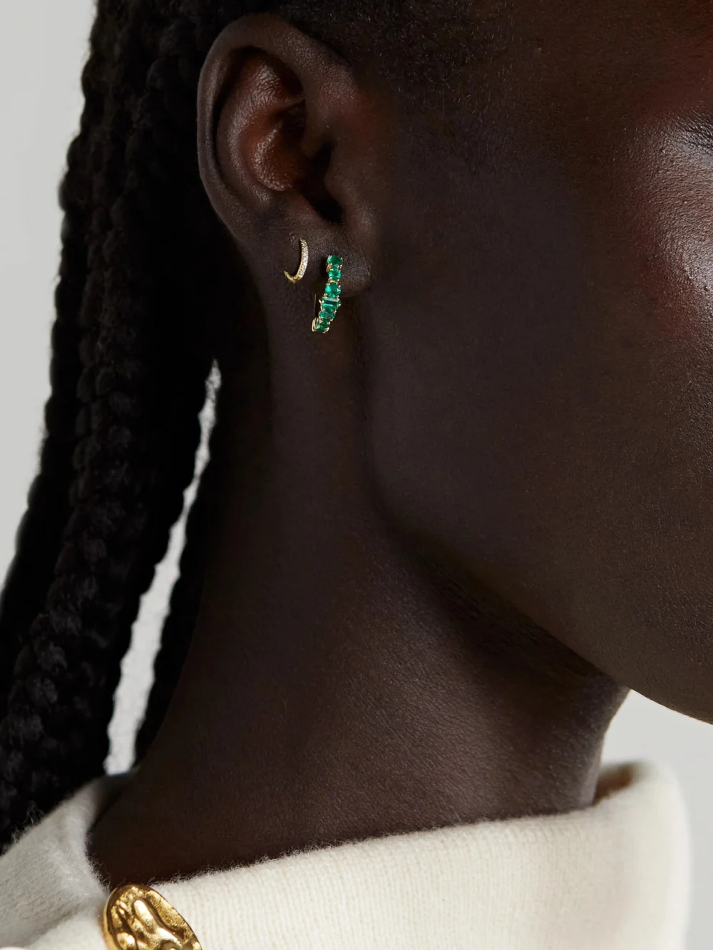 Ileana Makri 18-karat Gold Emerald Hoop Earrings, styled view
