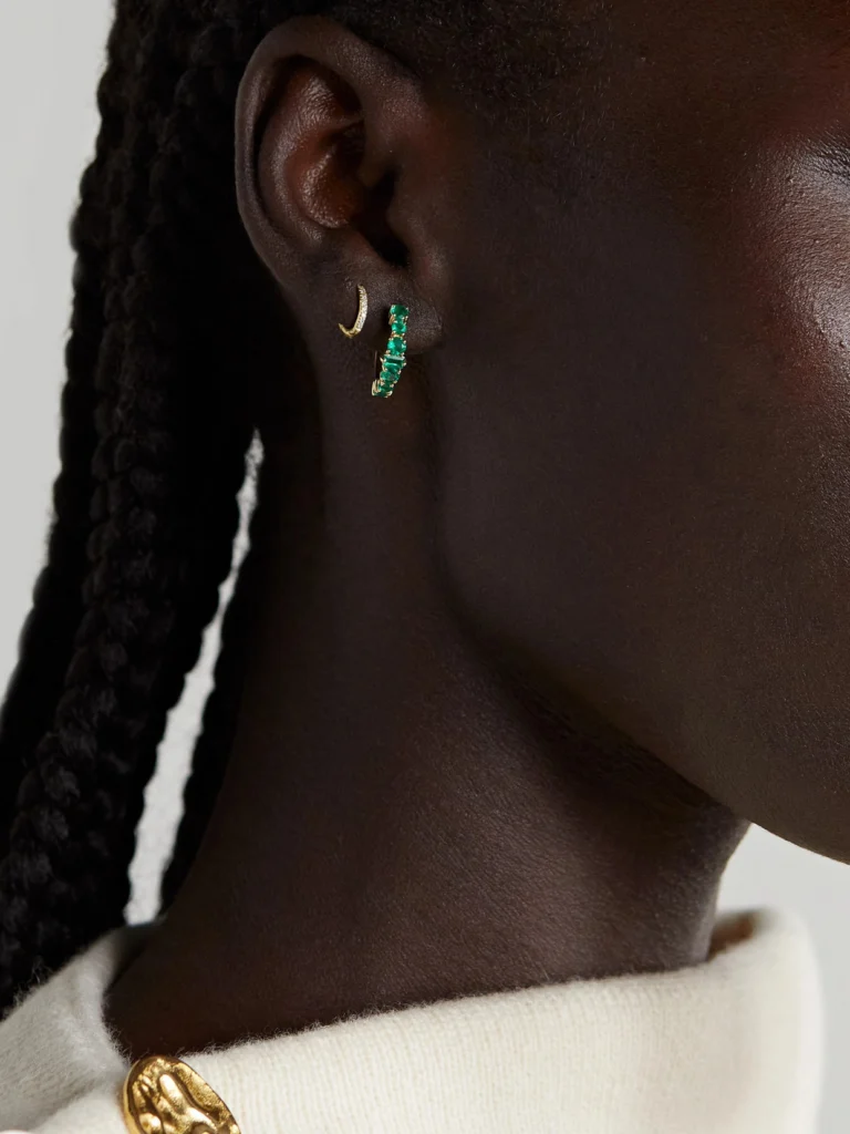 Ileana Makri 18-karat Gold Emerald Hoop Earrings