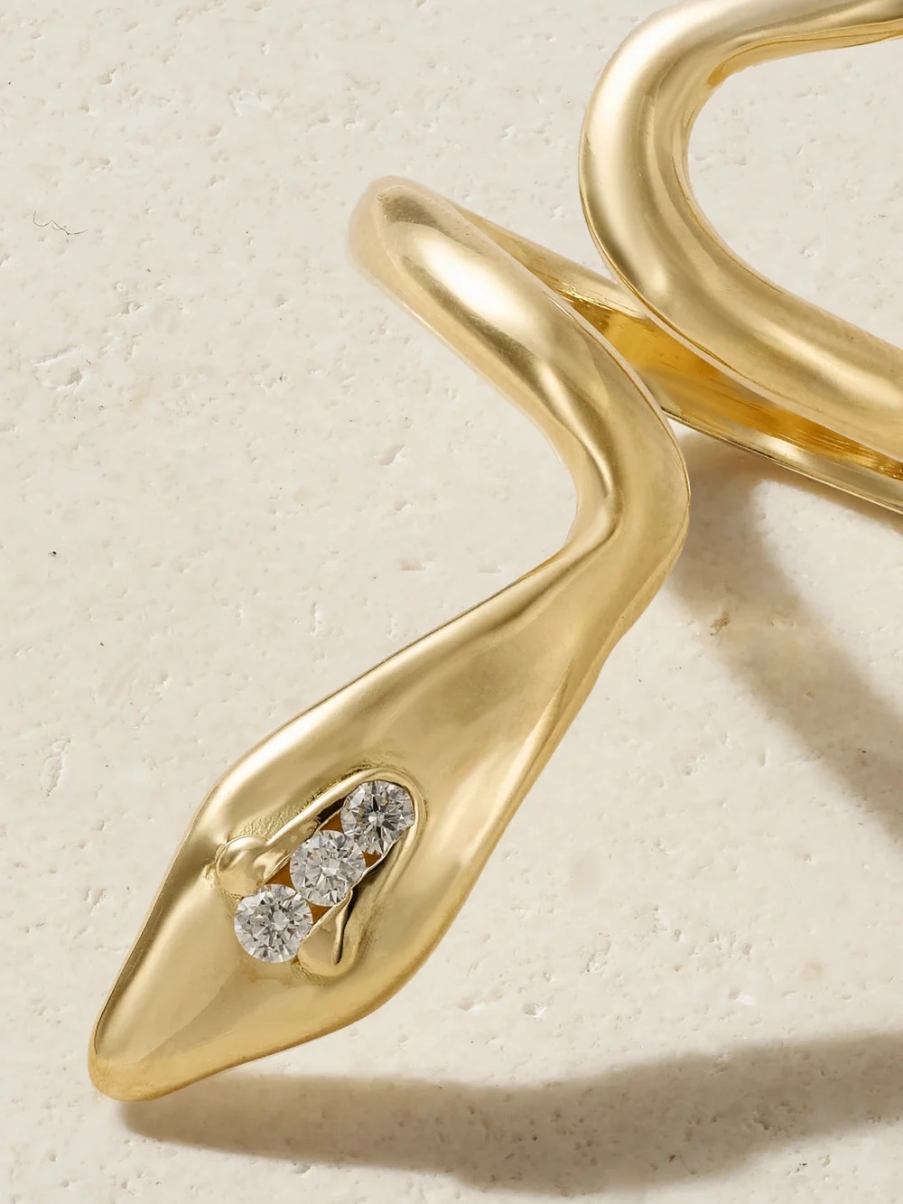 Close-up detail of the Ileana Makri Cobra 18-karat Gold Diamond Ring