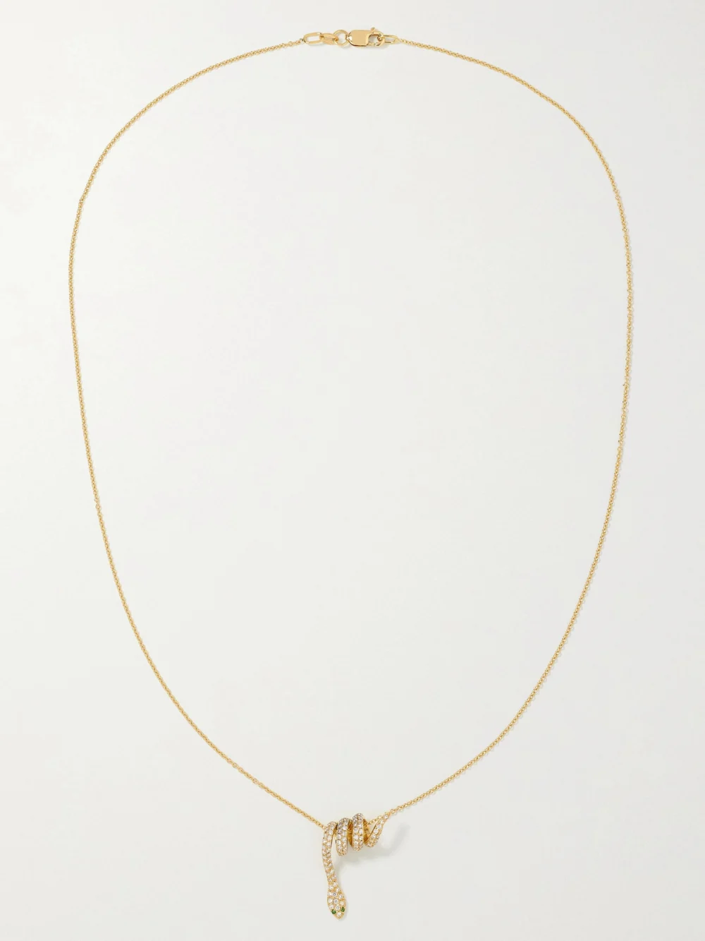 Close-up detail of the Ileana Makri Curled Snake 18-karat Gold, Diamond and Tsavorite Necklace