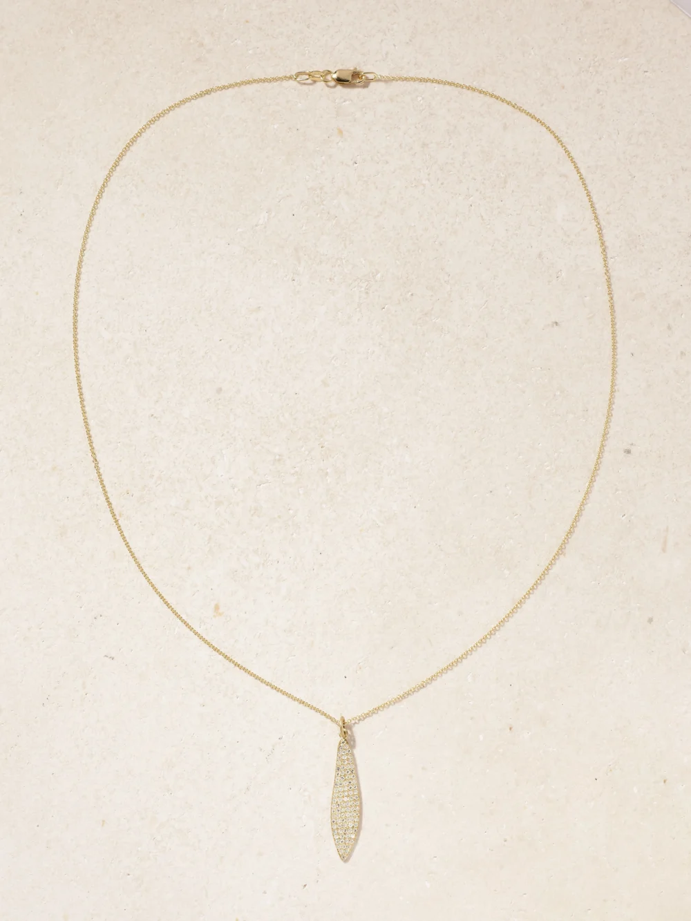 Close-up detail of the Ileana Makri Falling Leaf 18-karat Gold Diamond Necklace