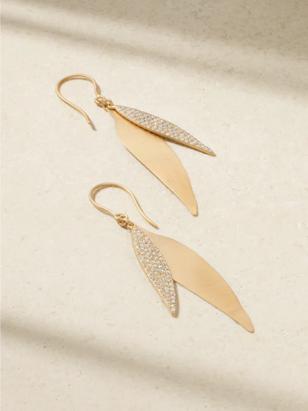 Ileana Makri Falling Leaves 18-karat Gold Diamond Earrings