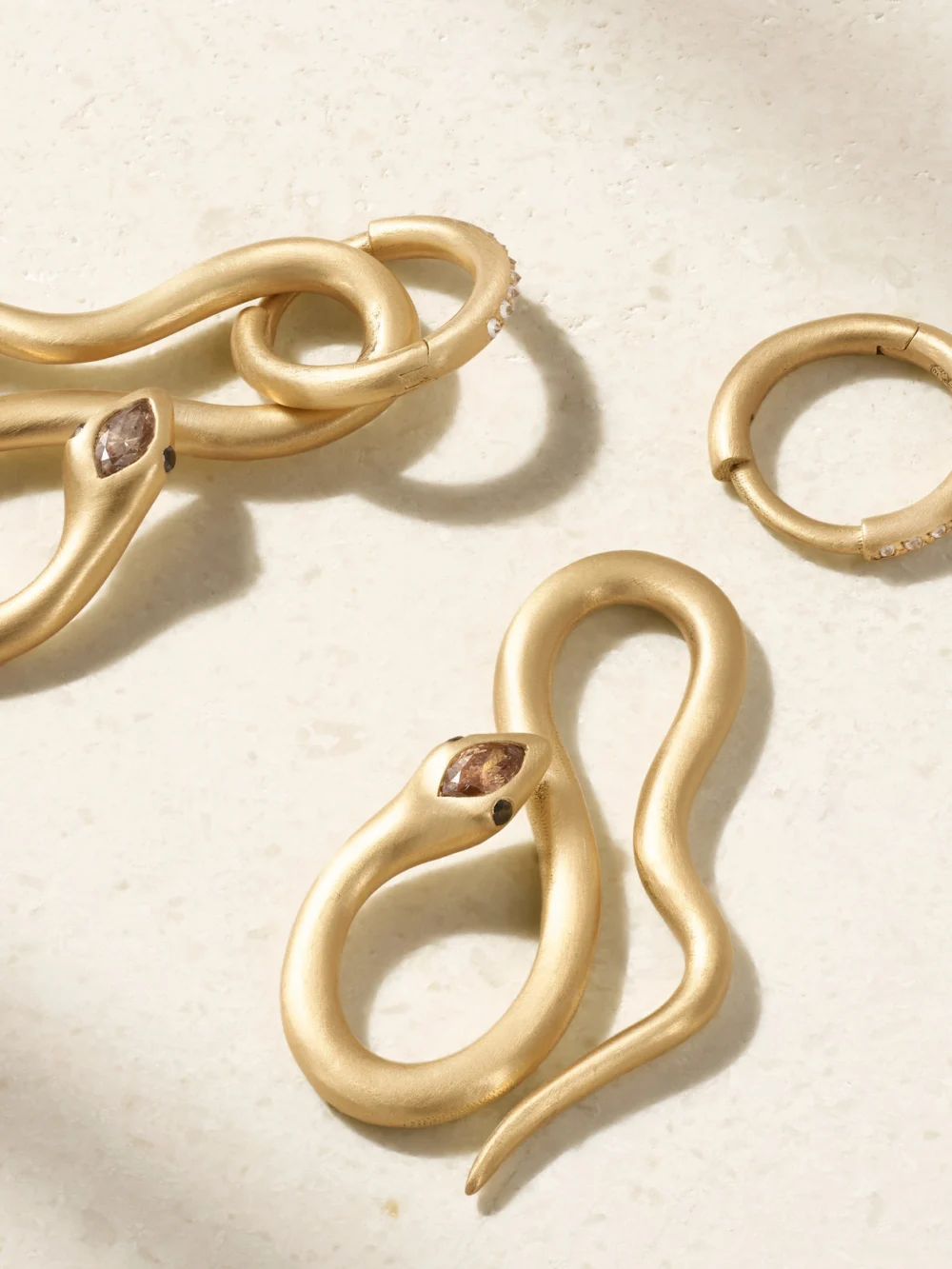 Back view of the Ileana Makri Jungle Snake 18-karat Gold Diamond Hoop Earrings