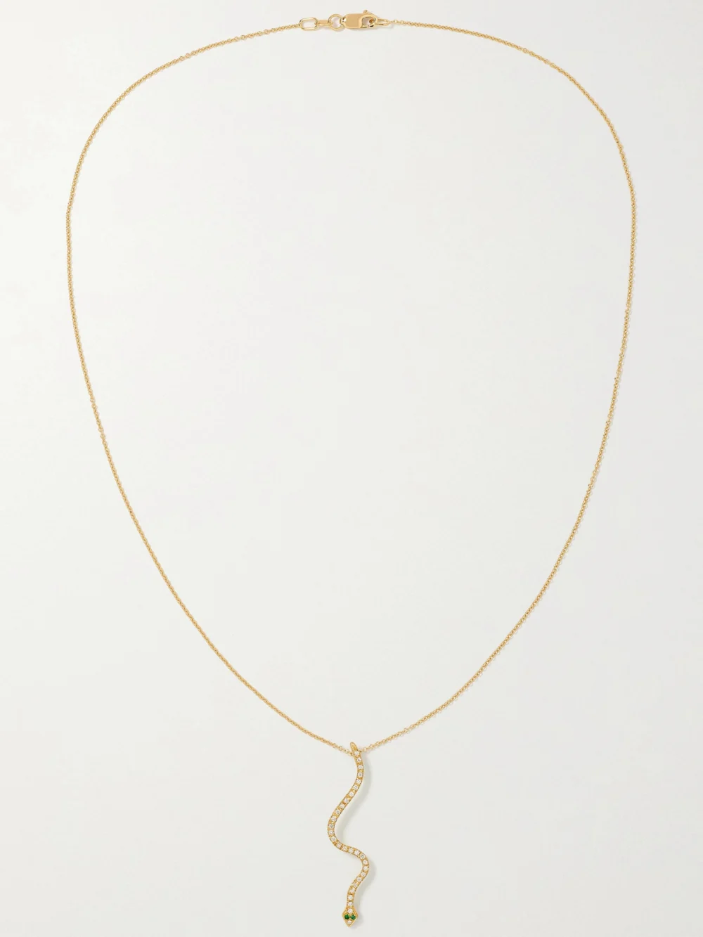 Close-up detail of the Ileana Makri Lucky Snake 18-karat Gold, Diamond and Tsavorite Necklace