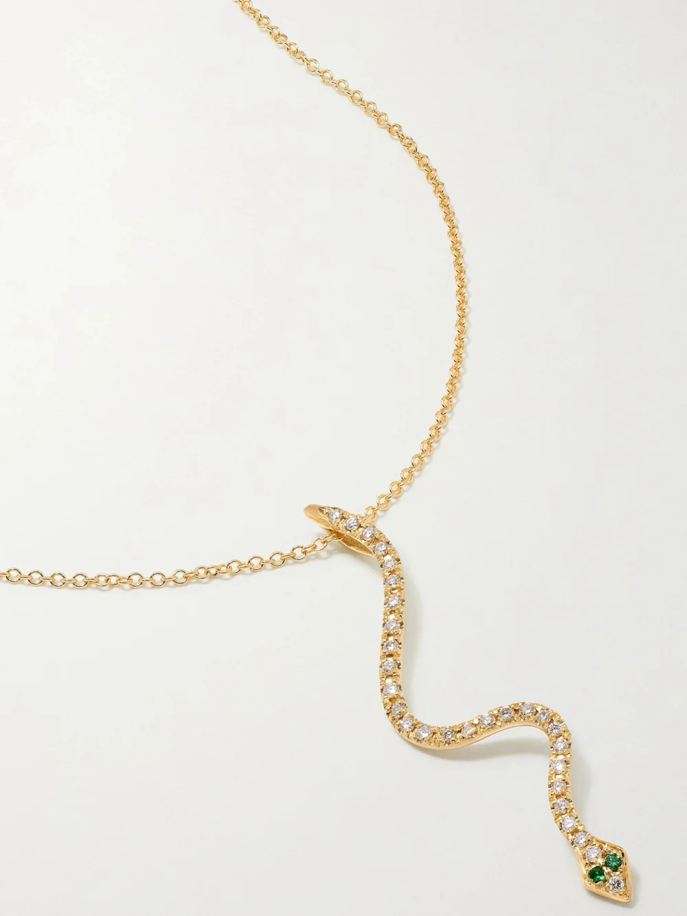 Ileana Makri Lucky Snake 18-karat Gold, Diamond and Tsavorite Necklace