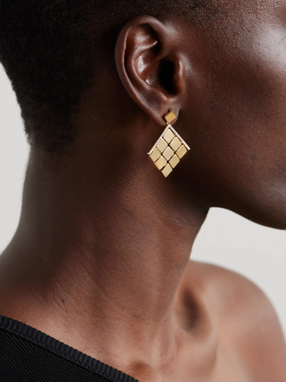 Ileana Makri Medium Tile 18-karat Gold Diamond Earrings, styled view