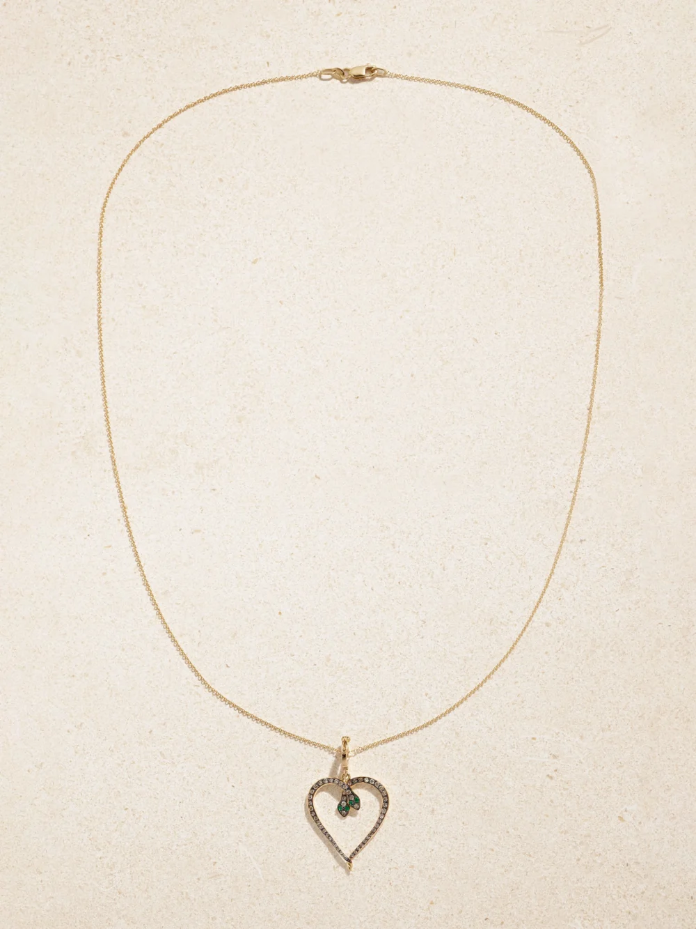 Close-up detail of the Ileana Makri Miracle Love 18-karat Gold, Diamond and Emerald Necklace