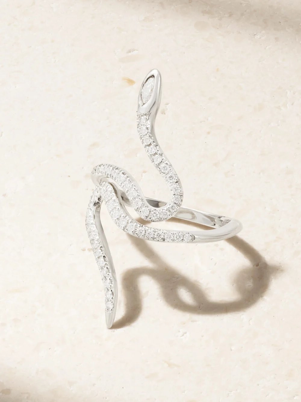 Ileana Makri Queen Curled Snake 18-karat White Gold Diamond Ring in 7