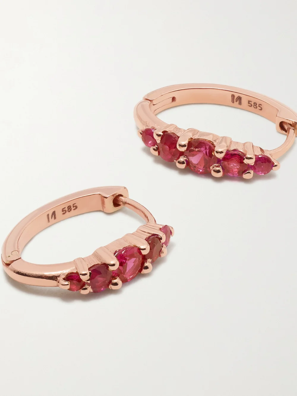 Close-up detail of the Ileana Makri Rivulet Medium 18-karat Rose Gold Ruby Hoop Earrings