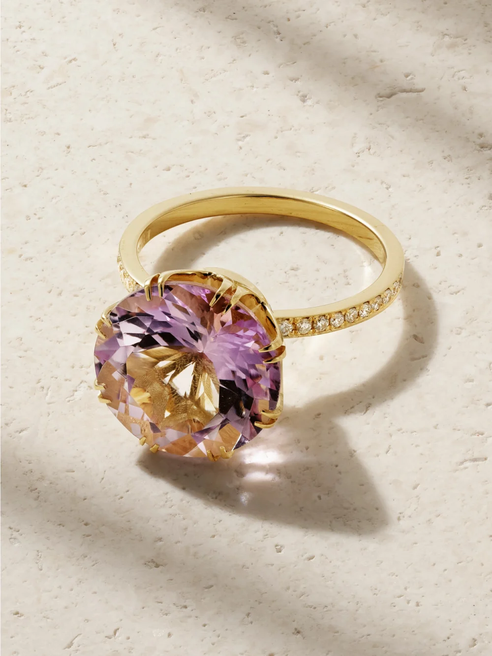 Ileana Makri Solitaire Crown 18-karat Gold, Amethyst and Diamond Ring in 7