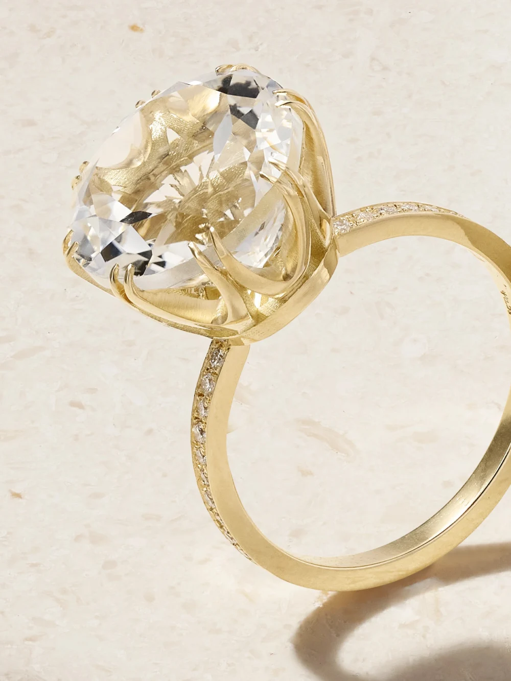 Close-up detail of the Ileana Makri Solitaire Crown 18-karat Gold, Topaz and Diamond Ring