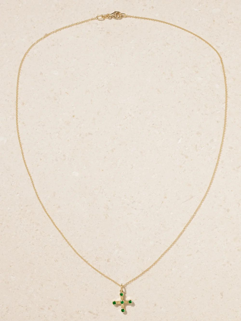 Close-up detail of the Ileana Makri Stepping Stone 18-karat Gold Emerald Necklace