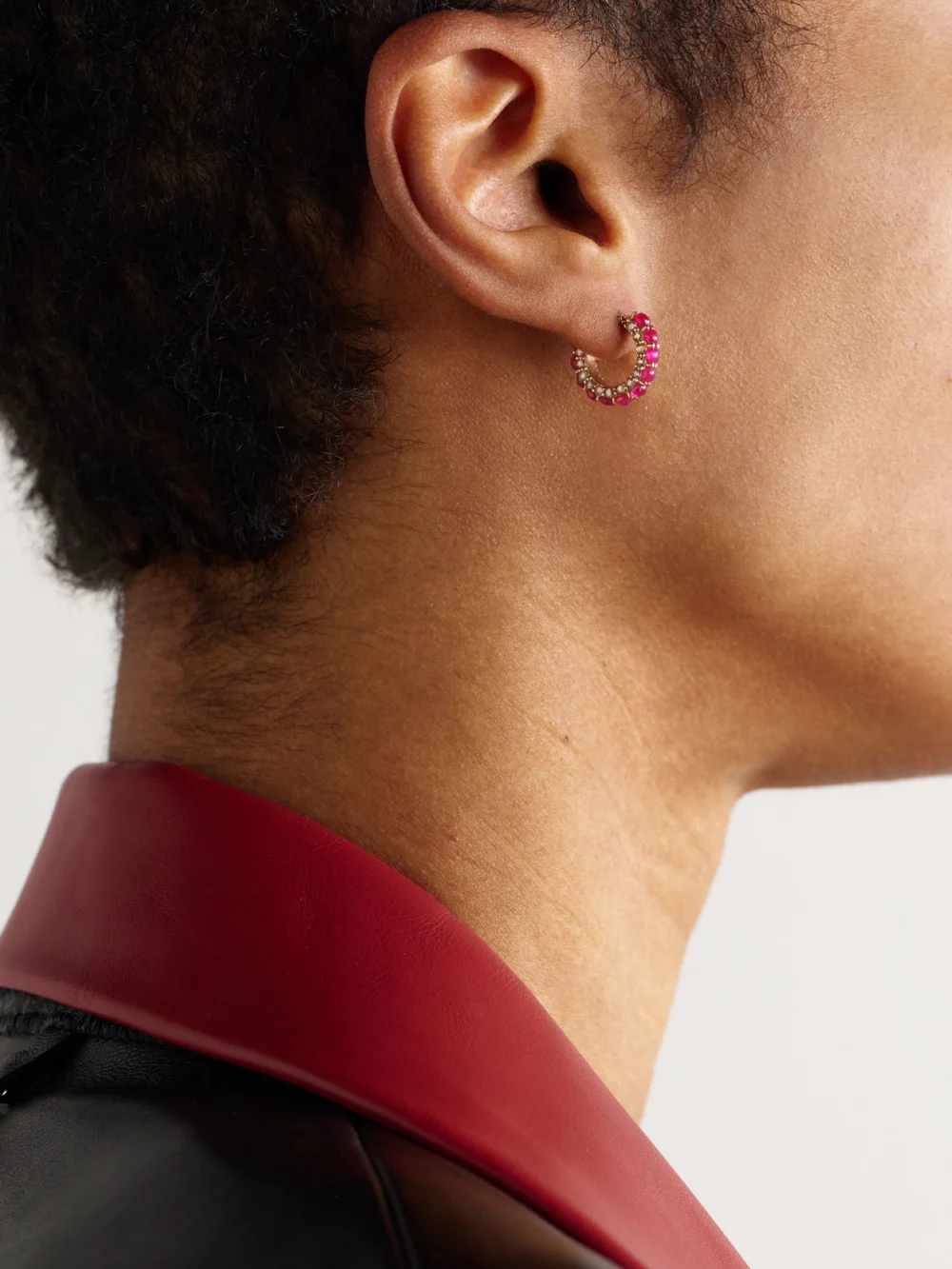 Ileana Makri Streamflow 18-karat Rose Gold, Ruby and Diamond Hoop Earrings, styled view