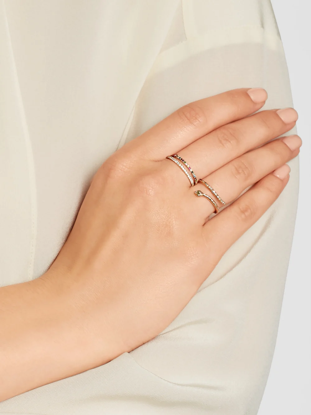 Ileana Makri Thread 18-karat Rose Gold Multi-stone Ring, styled view