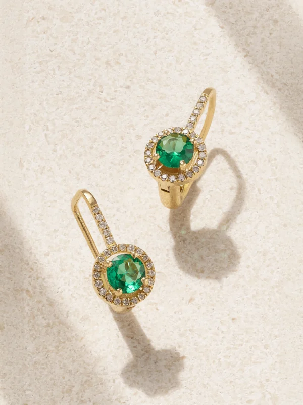 Ileana Makri Waterfall 18-karat Gold, Emerald and Diamond Earrings