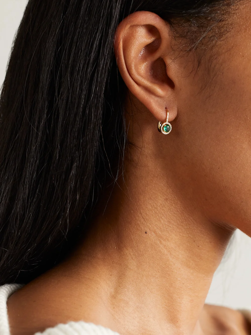 Ileana Makri Waterfall 18-karat Gold, Emerald and Diamond Earrings, styled view