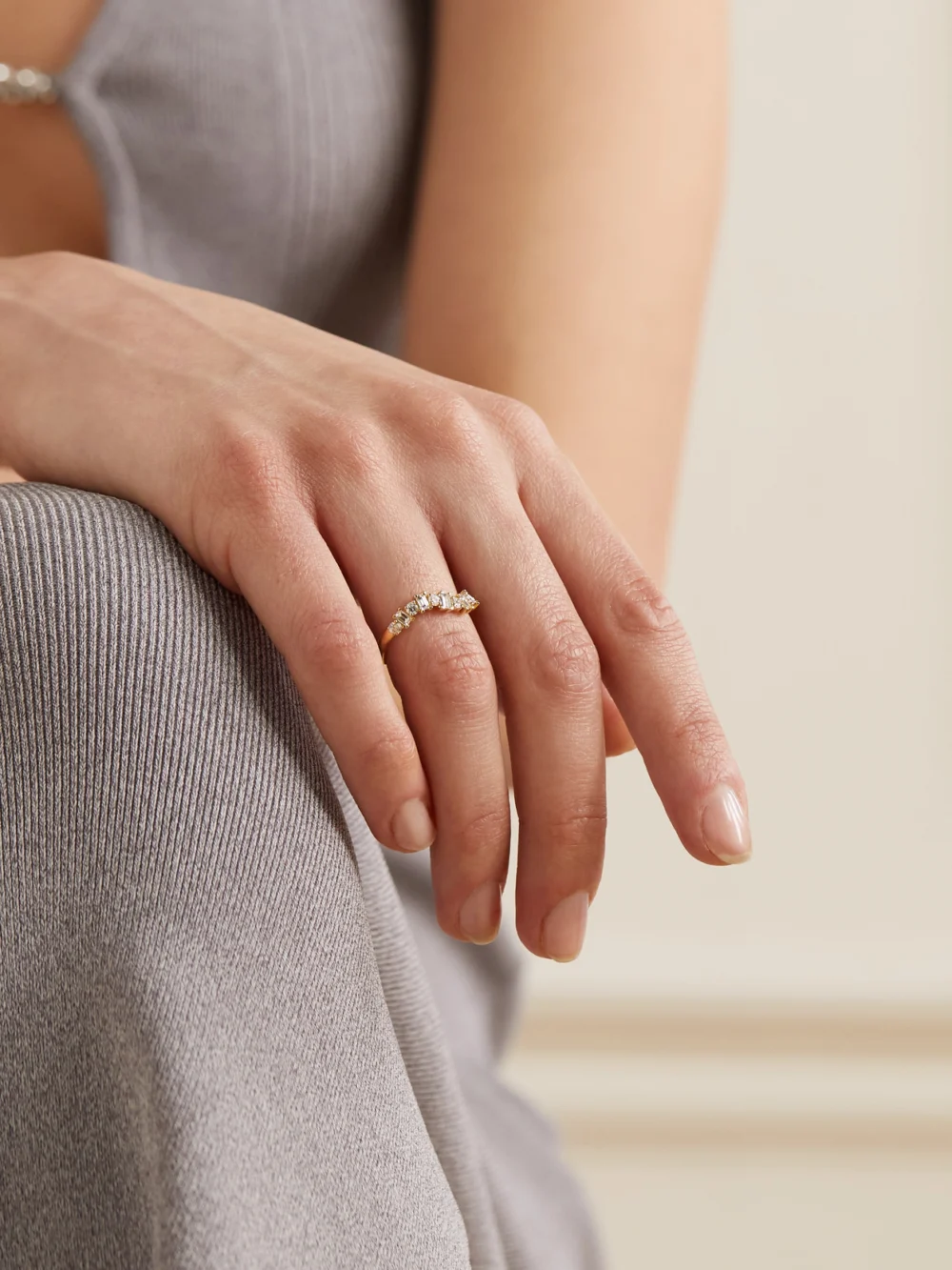 Ileana Makri Wave 18-karat White Gold Diamond Ring, styled view
