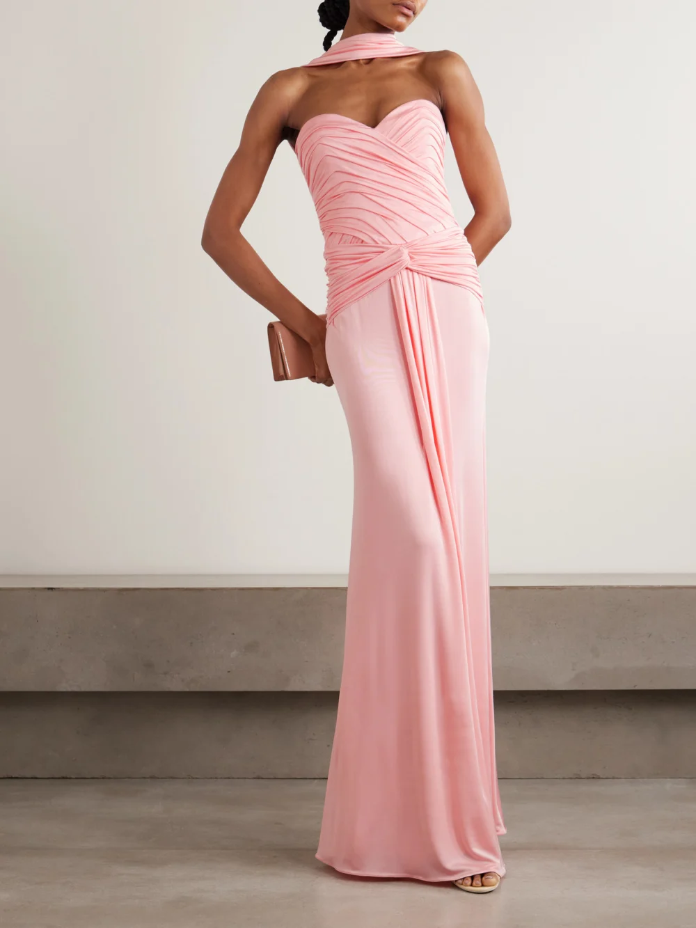 Ilkyaz Ozel Amanda Scarf-detailed Draped Jersey Gown, worn by a model