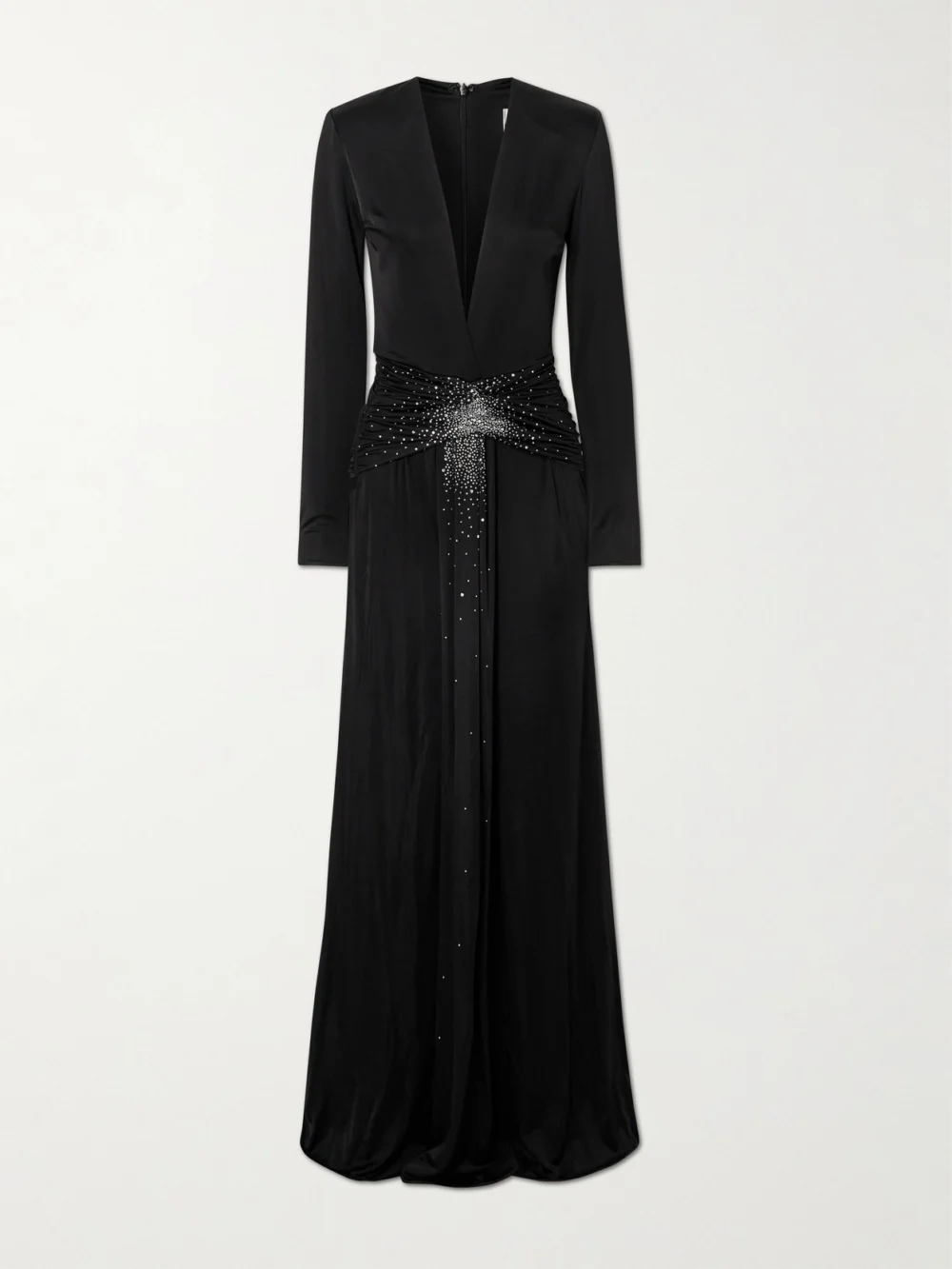 Ilkyaz Ozel Azure Crystal-embellished Gathered Stretch-jersey Gown in black