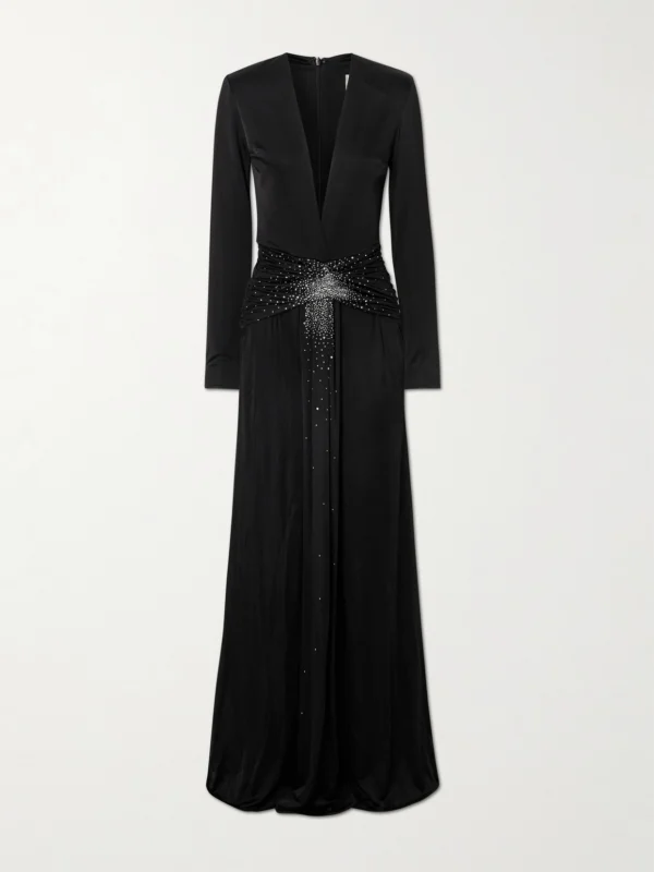 Ilkyaz Ozel Azure Crystal-embellished Gathered Stretch-jersey Gown