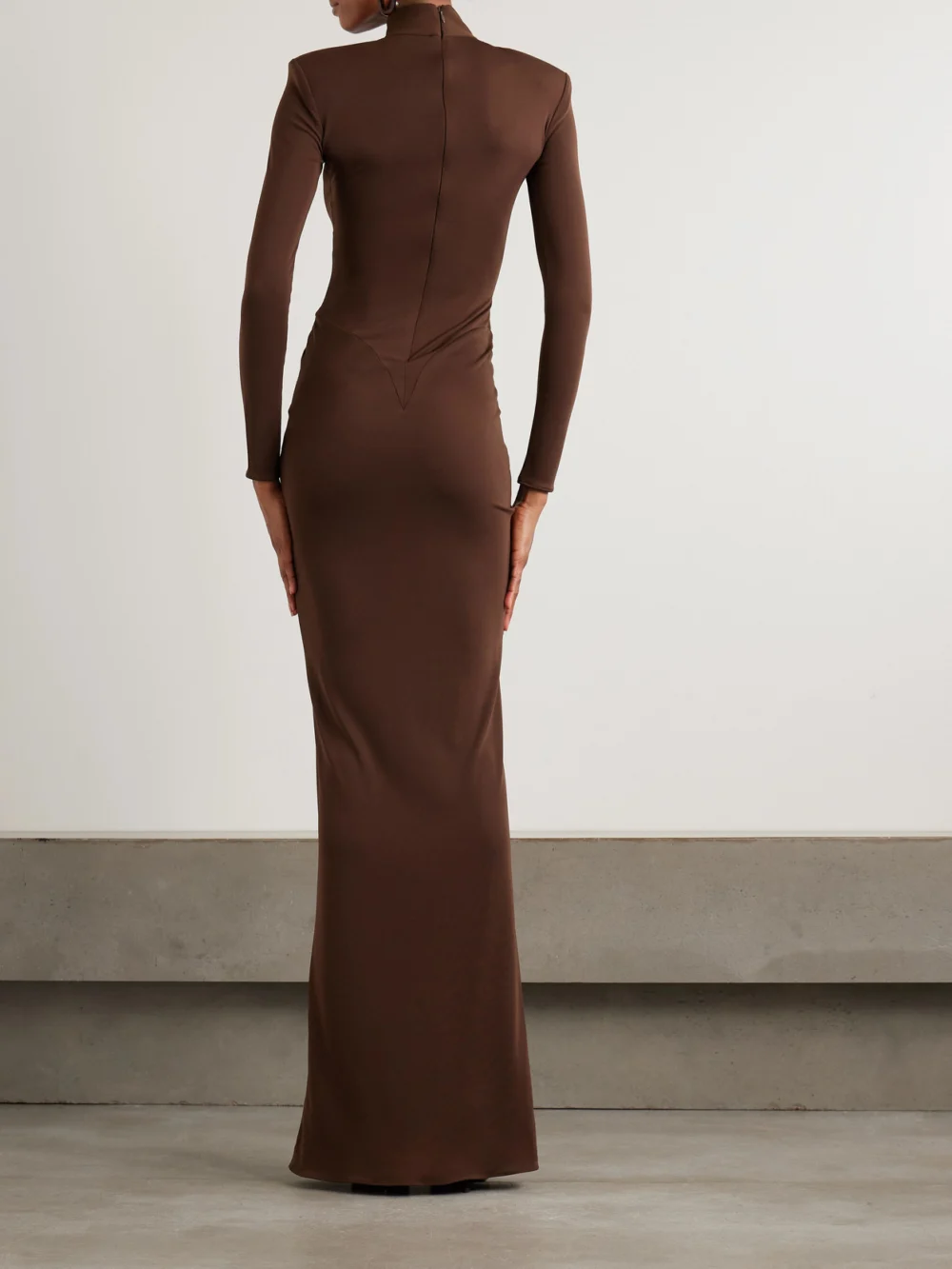 Back view of the Ilkyaz Ozel Darja Draped Stretch-jersey Gown